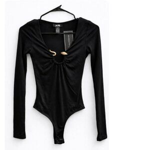 NWT JUST POLLY Black Snake Detail Bodysuit Size XS